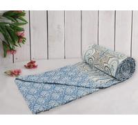 Aizza Trends 100% Cotton Reversible 200 TC Dohar Double Bed Size | Jaipuri Printed Artisan Block Design Blanket | Soft Lightweight Ac Comforter Quilt -56"X88"