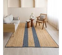 Aizza Trends 10x13 Ft Navy Blue & Natural Jute Area Rug, Handmade Braided, Farmhouse Boho Style, Durable & Pet-Friendly Rug for Living Room, Dining Room, and Bedroom