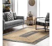 Aizza Trends 2.6x6 Ft Black & White Cotton Jute Area Rug, Boho Chic Natural Jute Area Rug - Handmade, Rustic Farmhouse Decor for Living Room, Dining Room, and Bedroom