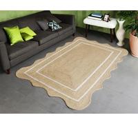 Aizza Trends 2.6x6 Ft White Natural Scalloped Jute Rug - Eco Handcrafted Braided Mat for Living Room, Bedroom & Entryway