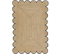 Aizza Trends 2x3 Ft Black Border Premium Scalloped Jute Rug - Handcrafted Hand Braided Natural Jute Area Rug,Floor Carpet for Living Room, Bedroom, Entryway