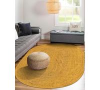 Aizza Trends 2x3 Ft Oval Yellow Jute Area Rug, Handmade Braided, Farmhouse Boho Style, Durable & Pet-Friendly Rug for Living Room, Dining Room, and Bedroom