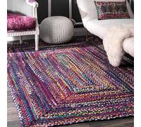 Aizza Trends 6x9 Ft Blue Shade Multi Cotton Area Rug, Boho Chic Natural Jute Area Rug - Handmade, Rustic Farmhouse Decor for Living Room, Dining Room, and Bedroom