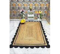 Aizza Trends 7x11Feet Black & Natural Jute Natural Scalloped Jute Rug - Eco HandcraFeeted Braided Mat for Living Room, Bedroom & Entryway