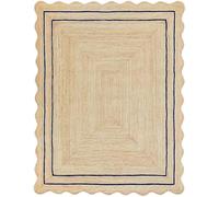 Aizza Trends 8 Ft Square Navy Blue Border Premium Scalloped Jute Rug - Handmade Braided Natural Carpet for Living Room,Area Rug, Bedroom, Entryway - Boho Home Decor