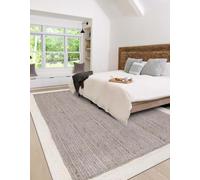 Aizza Trends Braided Braided Inner Gray Jute with White Jute Border Design Area Rug 4 x 8 Feet (122 cm x 244 cm), for Living Room, Bedroom, Dining Room, Hallways & Entryways