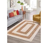 Aizza Trends Braided Braided Inner Natural Jute with White Jute Border Design Area Rug 3 x 15 Feet (91 cm x 157 cm), for Living Room, Bedroom, Dining Room, Hallways & Entryways