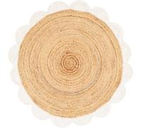 Aizza Trends Braided Braided Natural Jute with White Border Scalloped Area Rug 2 x 2 Feet Round (61 cm x 61 cm), for Living Room, Bedroom, Dining Room, Hallways & Entryways