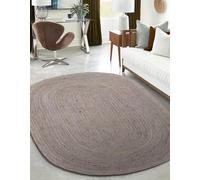 Aizza Trends Braided Braided Pure Gray Jute Area Rug 2 x 3 Feet Oval (61 cm x 91 cm), for Living Room, Bedroom, Dining Room, Hallways & Entryways