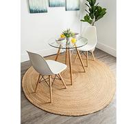 Aizza Trends Braided Braided Pure Natural Jute Area Rug 4 x 4 Feet Round (122 cm x 122 cm), for Living Room, Bedroom, Dining Room, Hallways & Entryways