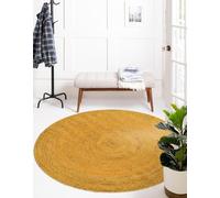 Aizza Trends Braided Braided Pure Yellow Jute Area Rug 2 x 2 Feet Round (61 cm x 61 cm), for Living Room, Bedroom, Dining Room, Hallways & Entryways