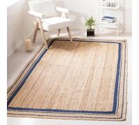 Aizza Trends Eco-Friendly Jute Rug with Dual-Tone Blue Frame - Rustic Handwoven Floor Carpet for Home Interiors- 2 x 2 Feet Square (61 cm x 61 cm)