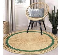 Aizza Trends Hand Woven Eco-Freindly Jute Rug with Green Frame - Rustic Handwoven Floor Carpet for Home Interiors- 4 x 4 Feet Round (122 cm x 122 cm)