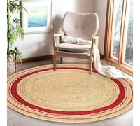 Aizza Trends Hand Woven Eco-Freindly Jute Rug with Red Frame - Rustic Handwoven Floor Carpet for Home Interiors- 10 x 10 Feet Round (305 cm x 305 cm)