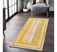 Aizza Trends Hand Woven Eco-Freindly Jute Rug with Yellow Frame - Rustic Handwoven Floor Carpet for Home Interiors- 2.6 x 4 Feet (79 cm x 122 cm)