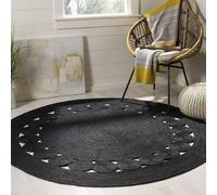 Aizza Trends Hand Woven Natural Jute Round Area Rug,Floor Mat for Living Room,Bedroom &Entryway,Eco -Friendly Boho Farm House Vintage Rug-Black-6 x 6 Feet Round (180 cm x 180 cm)