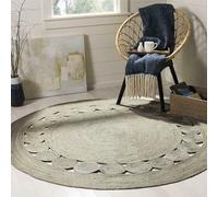 Aizza Trends Hand Woven Natural Jute Round Area Rug,Floor Mat for Living Room,Bedroom &Entryway,Eco -Friendly Boho Farm House Vintage Rug-Grey-9 x 9 Feet Round (270 cm x 270 cm)
