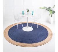 Aizza Trends Handmade Braided 3 Ft Round Navy Blue Jute Area Rug, Sustainable Jute Rug for Living Room, Dining Room, Bedroom, Kitchen, Entryway & Hallway