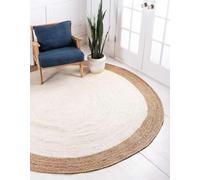 Aizza Trends Handmade Braided 3 Ft Round White Jute Area Rug, Sustainable Jute Rug for Living Room, Dining Room, Bedroom, Kitchen, Entryway & Hallway