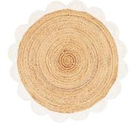 Aizza Trends Handmade Braided 5 Ft Round White & NaturalJute Premium Scalloped Jute Rug, Vintage Scalloped Rug for Living Room, Bedroom, Kitchen, Entryway & Hallway