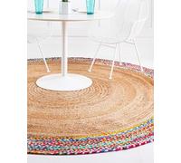 Aizza Trends Handmade Braided 6 Ft Round Multi & Natural Jute Area Rug, Sustainable Jute Rug for Living Room, Dining Room, Bedroom, Kitchen, Entryway & Hallway