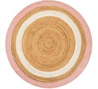 Aizza Trends Handmade Braided 8 Ft Round Pink, White & Natural Jute Area Rug, Sustainable Jute Rug for Living Room, Dining Room, Bedroom, Kitchen, Entryway & Hallway