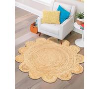 Aizza Trends Handmade Braided 9 Ft Round Natural Jute Premium Scalloped Jute Rug, Vintage Scalloped Rug for Living Room, Bedroom, Kitchen, Entryway & Hallway
