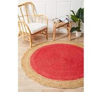 Aizza Trends Handmade Braided 9 Ft Round Red Jute Area Rug, Sustainable Jute Rug for Living Room, Dining Room, Bedroom, Kitchen, Entryway & Hallway