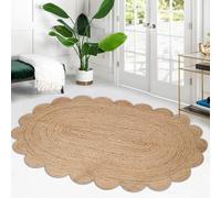 Aizza Trends Handmade Braided Eco Friendly Natural Jute Scalloped Area Rug-Farm House Area Rug-Center Table Carpet for Home,Office Kitchen & Outdoor- 5x8 Feet Oval (152 cmx244 cm)