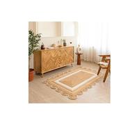 Aizza Trends Handmade Braided Eco-Friendly Natural Jute Scolloped Dual White Frame Area Rug-Floor Carpet Rug for Home Décor,Kitchen,Entryways- 3x7 Feet (91 cmx213 cm)