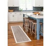 Aizza Trends Handmade Braided Inner Gray Jute with White Jute Border Design Area Rug 2 x 7 Feet (61 cm x 213 cm), for Living Room, Bedroom, Dining Room, Hallways & Entryways