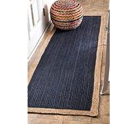 Aizza Trends Handmade Braided Inner Nvay Blue Jute with Natural Jute Border Design Area Rug 2 x 4 Feet (61 cm x 122 cm), for Living Room, Bedroom, Dining Room, Hallways & Entryways