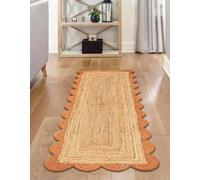 Aizza Trends Handmade Braided Natural Jute with Orange Border Scalloped Area Rug 2.6 x 10 Feet (79 cm x 304 cm), for Living Room, Bedroom, Dining Room, Hallways & Entryways