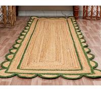 Aizza Trends Handmade Hand Braided Eco-Friendly Natural Jute Scolloped Design Area Rug-Floor Carpet for for Living Room, Bedroom, Dining Room, Hallways & Entryways - 7x7 Feet Square (213 x213 cm)