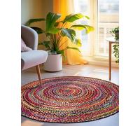 Aizza Trends Handwoven Jute Rug Multi 7 Feet Round Braided Rug