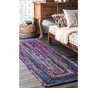 Aizza Trends Indian Handmade Braided Blue Shade Multi Cotton Area Rug-Floor Carpet Rug-Bed Side Runner Rug- - 2 x 6 Feet (60 cm x 180 cm)