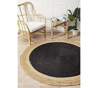 Aizza Trends Indian Handmade Braided Inner Black Natural Jute Round Floor Area Rug, Living Room, Doormat Rug - 4 x 4 Feet Round (120 cm x 120 cm)