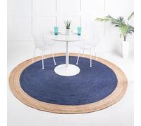 Aizza Trends Indian Handmade Braided Inner Navy Blue Jute Area Rug-Floor Carpet -Bed Side Runner Rug-Home Decor Center Table Carpet - 6 x 6 Feet Round (180 cm x 180 cm)