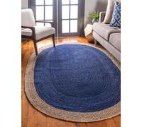 Aizza Trends Indian Handmade Braided Inner Navy Blue Jute Area Rug-Floor Carpet Rug-Bed Side Runner Rug- - 2 x 3 Feet Oval (60 cm x 90 cm)