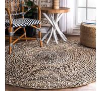 Aizza Trends Indian Handmade Braided Jute with Black White Cotton Area Rug-Floor Carpet Rug-Bed Side Runner Rug- - 10 x 10 Feet Round (300 cm x 300 cm)
