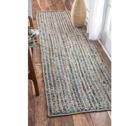 Aizza Trends Indian Handmade Braided Jute with Denim Cotton Area Rug-Floor Carpet -Bed Side Runner Rug-Home Decor Center Table Carpet - 2.6 x 6 Feet (78 cm x 180 cm)