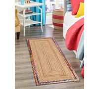 Aizza Trends Indian Handmade Braided Multi Cotton Border with Inner Jute Area Rug-Floor Carpet Rug-Bed Side Runner Rug- - 2.6 x 14 Feet (78 cm x 420 cm)
