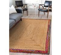 Aizza Trends Indian Handmade Braided Multi Cotton Border with Inner Natural Jute Area Rug- Jute Rug- Dining Room- Living Room- Doormat Rug Size - 3 x 7 Feet (90 cm x 210 cm)