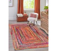 Aizza Trends Indian Handmade Braided Multi Cotton Rectangular Area Rug- Multi Cotton Rug- Dining Room- Living Room- - 2 x 3 Feet (60 cm x 90 cm)