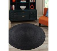 Aizza Trends Indian Handmade Braided Natural Jute Area Rug, Black (2' Round), for Living Room, Bedroom, Dining Room