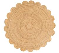 Aizza Trends Indian Handmade Braided Natural Jute Scalloped Round Rug (9' Round), for Living Room, Bedroom, Dining Room