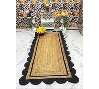 Aizza Trends Indian Handmade Braided Natural Jute with Black Scalloped Design Area Rug- Jute Rug- Dining Room- Living Room- Doormat Rug Size - 2 x 8 Feet (60 cm x 240 cm)