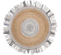 Aizza Trends Indian Handmade Braided Natural Jute with Gray Cotton Jhalar Round Rug (9' Round), for Living Room, Bedroom, Dining Room