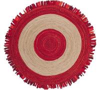 Aizza Trends Indian Handmade Braided Natural Jute with Multi Cotton Jhalar Round Rug (7' Round), for Living Room, Bedroom, Dining Room