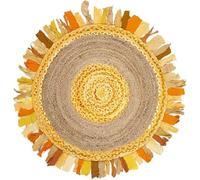 Aizza Trends Indian Handmade Braided Natural Jute with Yellow Cotton Jhalar Round Rug (3' Round), for Living Room, Bedroom, Dining Room